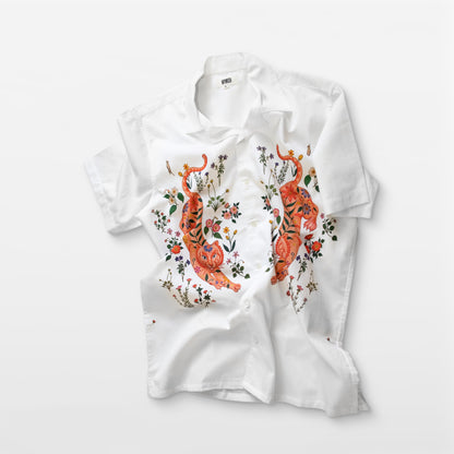 Roar & Roses - White Half Sleeve Summer Shirts for Men